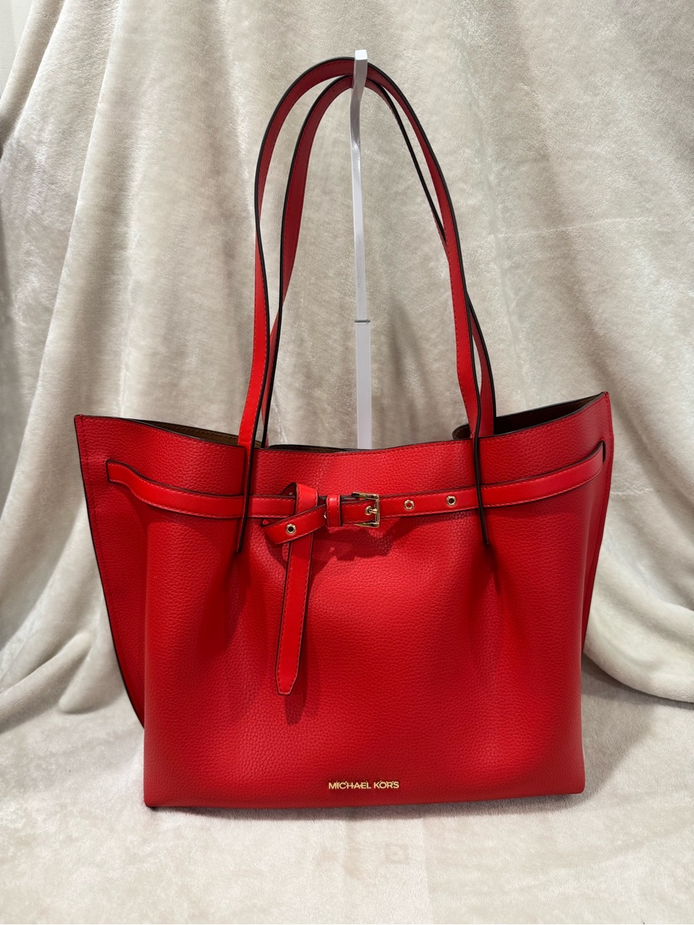 Michael Kors Red Emilia Pebbled Leather Tote Bag
